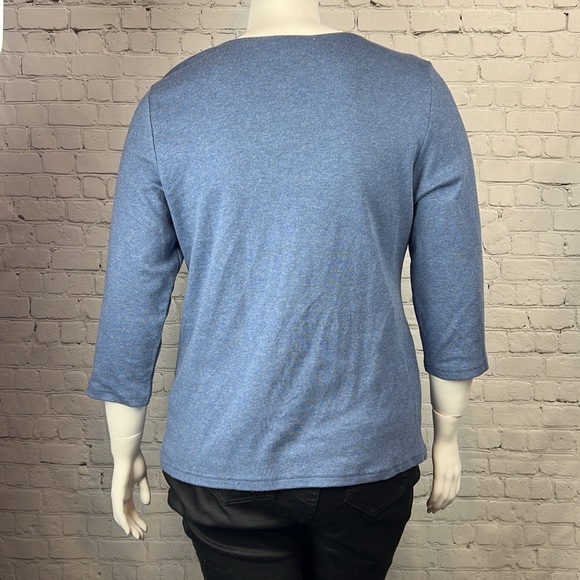0X 1X Heather Blue Scoopneck 3/4 Sleeve Top Plus Size - Picture 3 of 5